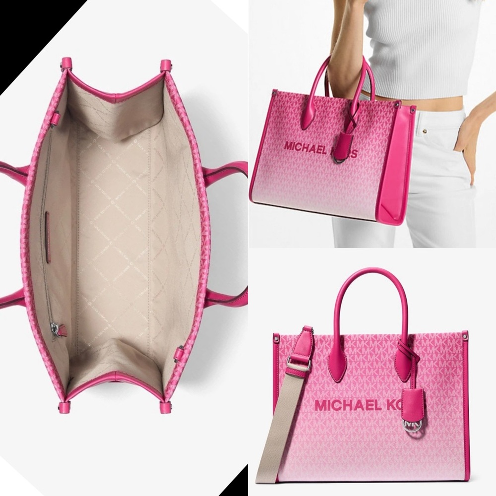 . Michael Kors Pink Ombré Medium Mirella Dragonfruit EW Crossbody Tote Bag - Picture 9 of 14